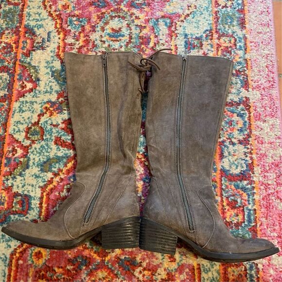 Born Felicia Women's Gray Suede Knee High Riding Boots Size 7.5 WIDE CALF - Picture 2 of 10